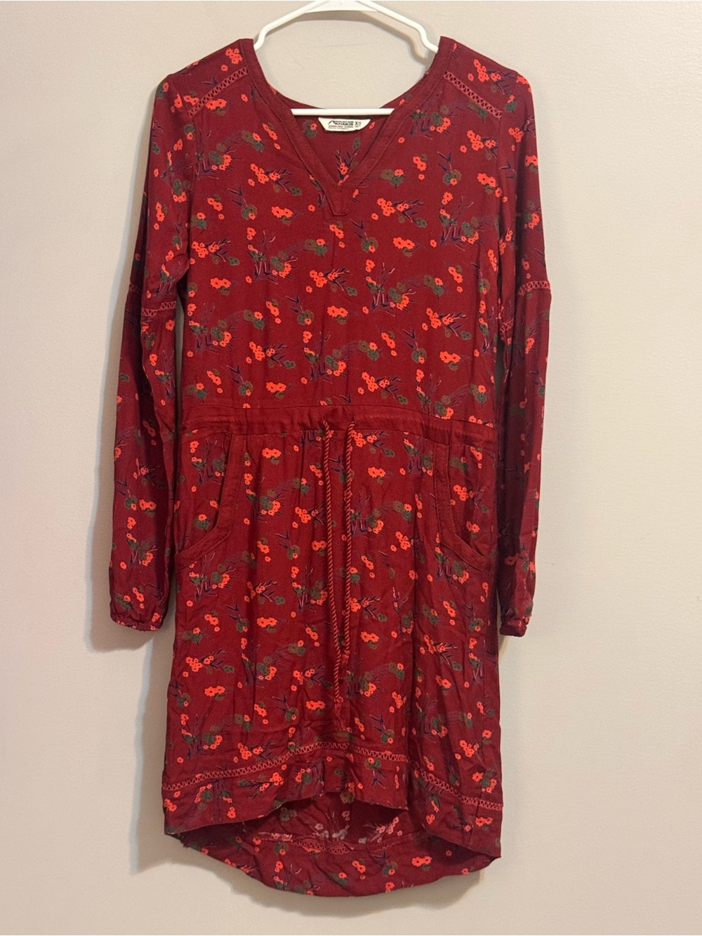 Mountain Khakis XS Floral V Neck High Low Drawstring Waist Dress Red